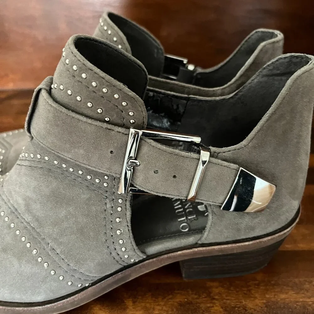 Vince Camuto Grey Suede Raina Studded Buckled Booties Women's Edgy Boho 6M - Picture 6 of 11